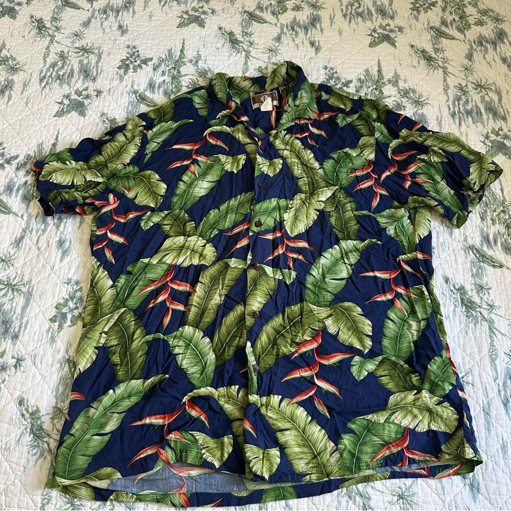 Kalaheo Hawaiian Shirt XXL Navy Blue Leaves